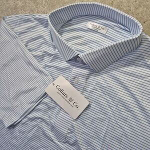Collars and Co Dress Collar Polo Shirt 2XL Blue Striped Featherweight Golf New